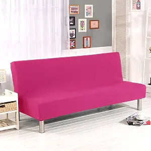 Solid Colour Armless Sofa Bed Cover Polyester Spandex Stretch Futon Slipcover 3 Seater Elastic Full Folding Couch Cover fits Folding Sofa Bed Without Armrests 80" x 50" in (Rose Red)