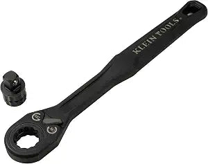 KLEIN TOOLS 65408ADP KNECT (M) Pass Through Ratchet and 3/8-Inch Socket Adapter Set, 90-Tooth Wrench for Extended Threaded Rods, Compact and Comfortable Grip, Traditional Socket Compatibility