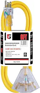 EP 6 Ft Outdoor Extension Cord 12/3 SJTW 3 Electrical Power Outlets, Yellow