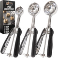 GORILLA GRIP 304 Stainless Steel Cookie Scoop, 3 Pack 1, 2, 3 TBSP, Black