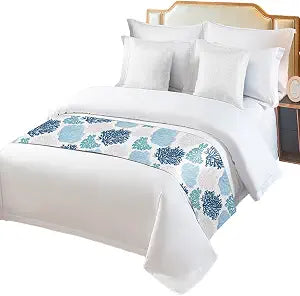 Bed Runner for Queen Size Bed, Blue Teal Coral Decorative Bed Scarf Throws for Foot of Bed, Summer Beach Coastal Modern Geometric Bedding Protector Slipcover Bed Runners for Hotel/Home, 83 x 20 Inch