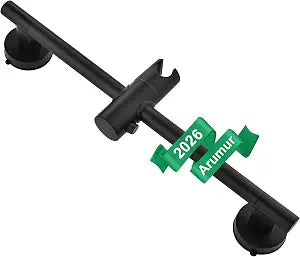 Upgrade 17.7inch Black Shower Slide Bar w/ Vacuum Suction Cup,Reusable & Removable Handheld Shower Head 360Adjust,Hassle-Free Install for Bathroom Wall Mount,Stainless Steel,No-Drill Renter Friendly