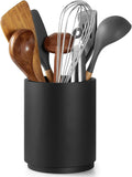 Bivvclaz Wooden Utensil Holder, 360Rotating 7.2" Utensil Holder for Kitchen Counter, Large Kitchen Utensil Holder, Cooking Utensil Crock for Countertop, Black Kitchen Decor and Accessories