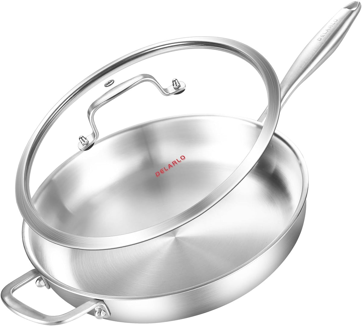 DELARLO Tri-Ply Stainless Steel Pan with Lid 12inch
