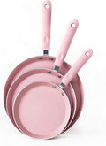 JUSTUP Nonstick Frying Pan Setï¼Œ3 Piece Pots and Pans Set Nonstickï¼ŒPink Kitchen Cookware Sets with Non Stick Pan Coating,10 Inch,8 Inch and 6 Inch Non Stick Cooking Set Suitable for All Stoves (Pink)