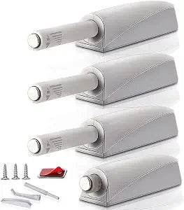Push to Open Door Latch Cabinet Hardware CBRIVE 4 Pack Magnetic Push Latches & Lock for Hidden Door Heavy Duty Magnet Push Release Drawer Pull Tip on Closet Close Touch Locking Strong Pop Out, Grey
