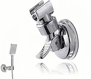 Adjustable Shower Head Holder with Vacuum Suction Cup | No Drill Removable Wall Mount for Handheld Shower | 360 Rotation & Angle Adjustable Bathroom Organizer | Chrome ABS Plastic (Silver)