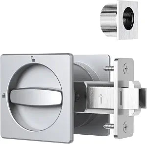 AST Square Pocket Door Lock with Edge Pull and Stainless Steel Double Hook
