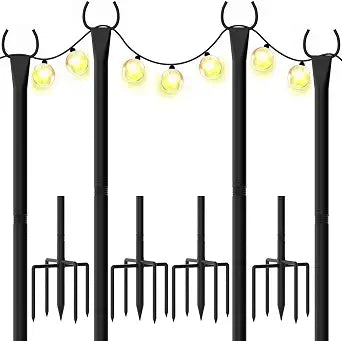 String Light Poles 4-Pack - 10FT, 5-Prong Base for Patio Deck