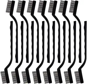 Topbuti 15 Pcs Mini Stainless Steel Wire Brush Set for Cleaning Welding Slag Rust, Wire Bristle Scratch Brush Set, Curved Handle Brushes