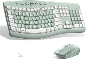 Wireless Keyboard and Mouse Combo Silent Ergonomic Curved Design for Office