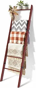 6-Tier Blanket Ladder Wooden, Blanket Quilt Towel Holder Rack Ladder, Brown