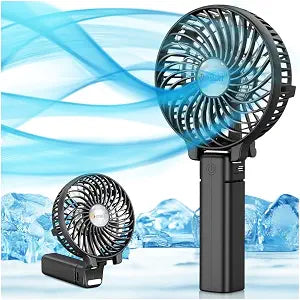 VersionTECH. Portable Handheld Fan, Powerful+Durable+180 Foldable, Mini Hand Fans with USB Rechargeable Battery Operated Cooling Accessories for Personal Use, Travel, Office Black
