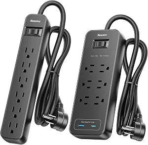 Power Strip Surge Protector, 4 Feet Extension Cord, 1080 Joules Surge Protection, Multiple Protection 6 Outlet Strip, 14 AWG Cord, 15A/1875W, ETL Listed, 2 Packs