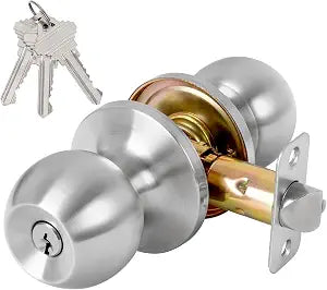 Keyed Entry Door Knob with Lock, Door Lock with Key, Satin Nickel