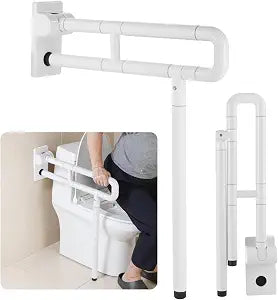 Toilet Safety Rail  Non-Slip Bathroom Grab Bar for Elderly, Disabled & Seniors  Stainless Steel Support Handrail with Non-Slip Grip & Support LegWhite