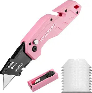 WORKPRO Folding Utility Knife, Quick Change Box Cutter, Pink