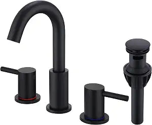 Black 3 Hole Bathroom Faucet, 8 in Matte Black Widespread Bathroom Sink Faucet with Pop Up Drain and Supply Lines, Stainless Steel 2 Handle Black Faucet for Vanity