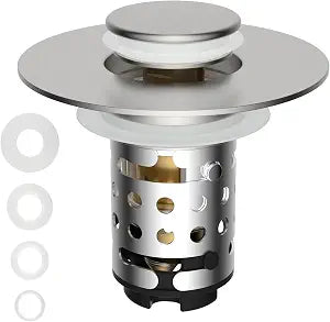 Universal Bathroom Sink Drain Stopper Hair Catcher, Brushed Nickel