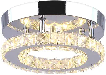 7.9" Crystal Round Flush Mount Ceiling Light LED Warm White