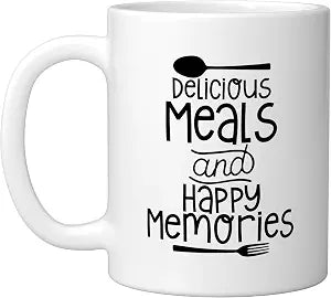 Delicious Meals Happy Memories Foodie Kitchen Cook Ceramic Mug, White