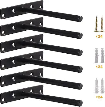 Heavy Duty Floating Shelf Bracket (Set of 6)  Solid Steel Blind Shelf Supports - Hidden Brackets for Floating Wood Shelves - Ideal for Cedar Wood Blocks & MantelsLarge Size