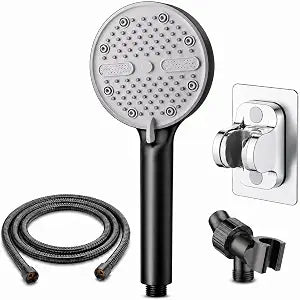 High Pressure Shower Head, Stick-on Low Mount Wall Bracket, Black