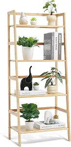 VEVOR 4-Tier Bamboo Ladder Shelf, Trapezoid Open Bookcase, Display Storage Rack Organizer, Freestanding Flower Plant Stand, Ladder Bookshelf Ideal for Bathroom, Bedroom, Office, Study, Natural