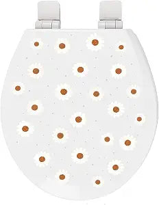 Toilet Seat, Slow Close, Premium Moulded Wood, Quick Release, 3D Relief Texture, PIKLiDS, Quiet Botanica Series (Spring Daisy, Round)