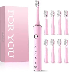 JTF Sonic Electric Toothbrush for Adults and Kids: 5 Modes for Sensitive Teeth & Braces - with 8 Brush Heads, 45-Day Runtime & Smart Timer, Portable Rechargeable Toothbrush for Travel, Home & School
