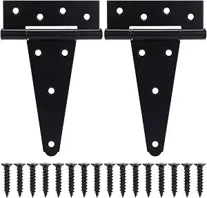 6 Inch T-Strap Gate Hinges, Shed Barn Door Hinges Heavy Duty, Black Tee Hinges for Wooden Fences, Yard Gate, Wrought Hardware Iron Rustproof (2Pack/Set)