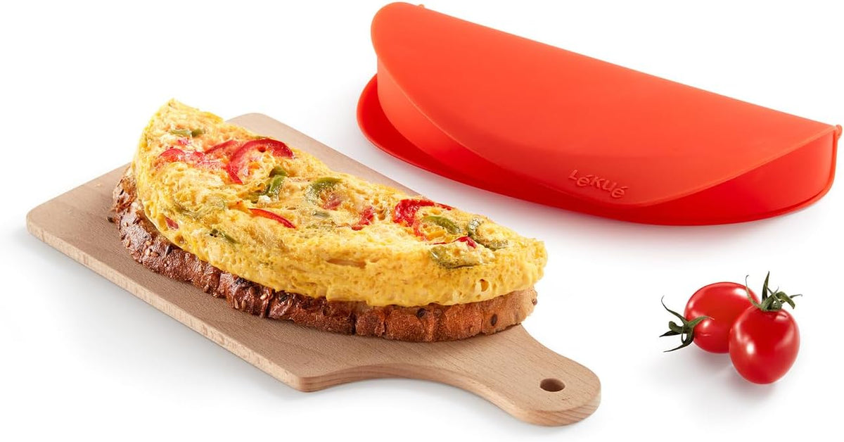 LÃ©kuÃ© Microwave Omelette Maker | Red | 100% Platinum Silicone Easy Steam Egg Omelette Cooker | Dishwasher, Freezer-Safe, Heat-Resistant Case | Recipes Included