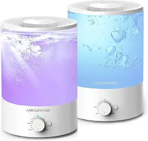 MEGAWISE 2 pack 3.5L Ultrasonic Cool Mist Humidifier  Top-Fill, Essential Oil Diffuser, Quiet Operation, Night Light, Auto Shut-Off for Home & Office (2)