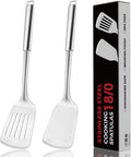 14.5-in Stainless Steel Spatula Set, 18/0 SS Heavy Duty Turner & Slotted Spatula for Kitchen Use, Cast Iron Grilling Frying, Pack of 2