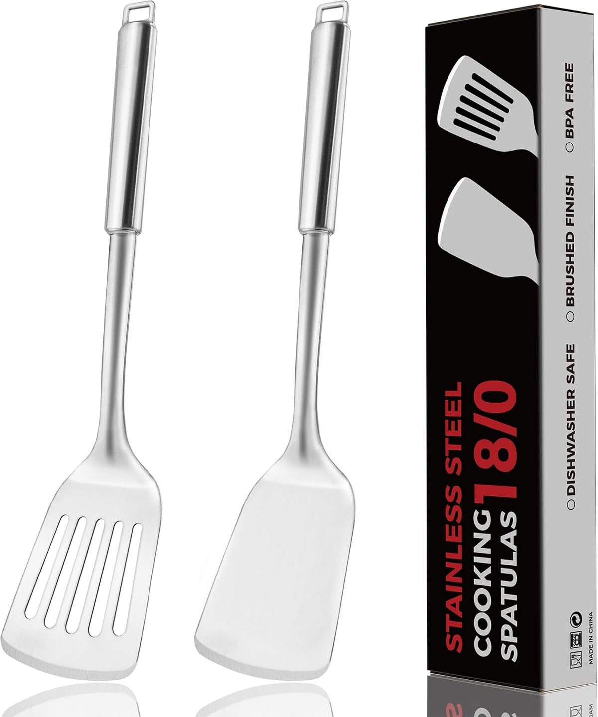 14.5-in Stainless Steel Spatula Set, 18/0 SS Heavy Duty Turner & Slotted Spatula for Kitchen Use, Cast Iron Grilling Frying, Pack of 2