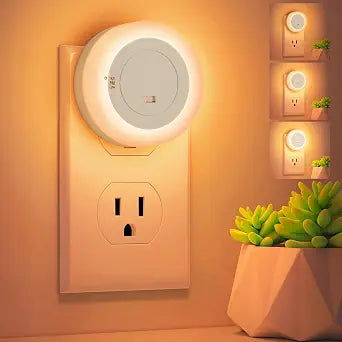 2-Pack LED Night Lights Plug in Dimmable with Sensor 2200K Amber White
