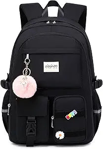 abshoo Big Student Laptop Backpack For College Women Middle High School Teen Girls Bookbag Travel Daypack (Black)