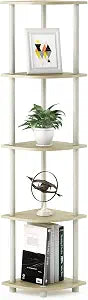 Furinno Turn-N-Tube 5 Tier Corner Display Rack Multipurpose Shelving Unit, 1-Pack, Cream Faux Marble/White