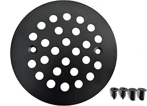 Black Shower Drain Cover, Screw-in Round Drain Strainer with Screws, Bathroom Floor Grate (4-1/4Inch)