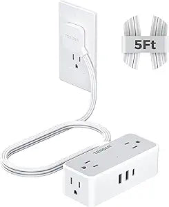 TESSAN Extension Cord 5 FT, Power Strip with 900J Surge Protection, Grey