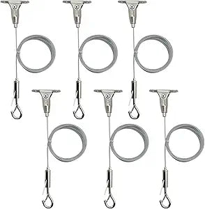 6 Pack 5ft Ceiling Sign Hanger Wire Kit, 59" Adjustable Suspension Hanging Cable Wire with Hook Wall Mount Suspension Cable for LED Screen, Billboard, Lights ,Mirror Picture , Holds Up to 10KG