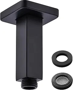 Matte Black Square Shower Arm with Flange, Ceiling Mount Straight Shower Head Extension Arm, Stainless Steel, 4 Inch
