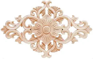 Hand Carved Wooden Onlay Appliques Wood Carving Decal Unpainted Rubber Wood Furniture Bed Door Cabinet Decor 21x15cm/8.27x5.91inch