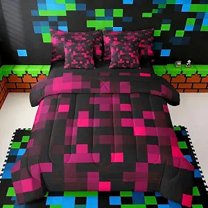 jejeloiu Pixelated Super Gamepad Comforter Set Full Size Kids Girls Boys