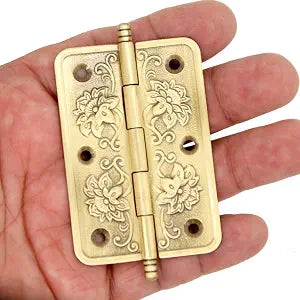 6 PCs Embossed Brass Hinges - Decorative Flap Hinges with Flower Patterns for Wooden Chest Trunck Cabinet Cupboard, Plate Length 2.6" (65 mm)