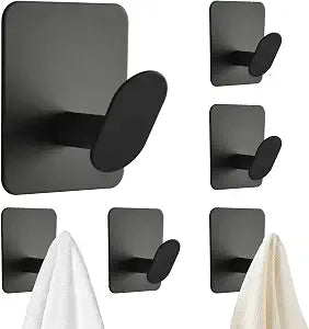 6 Pack RV Adhesive Hooks, Heavy Duty Stainless Steel Wall Hooks for Camper Trailer, Matte Black Stick On Coat Hooks for Towels, Keys, Hats & Bags, No Drilling RV Bathroom Accessories