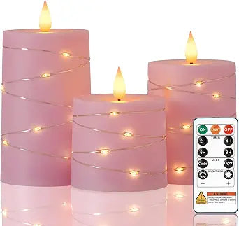 Raycare Pink Battery Operated Flameless LED Pillar Candle with Remote Timer
