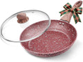 KOCH SYSTEME CS 12" Red Granite Non-Stick Frying Pan with Lid, Classic Pans with Non-toxic Nonstick Coating, Aluminum Skillet with Heat-resistant Bakelite Handle, Induction Compatible Frying Pan