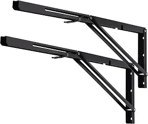 YUMORE 24 Inch Folding Shelf Bracket, Heavy Duty L Bracket, Black, 2 Pack