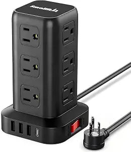 Extension Cord with Multiple Outlets, SMALLRT Power Strip Tower, Outlet Extender with 12 AC Outlets 4 USB, 6.5FT Extension Cord for Home Dorm Room, Office Supplies,Overload Protection
